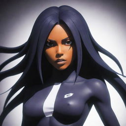 Generate a stylized image of Yoruichi, a character commonly associated with the anime Bleach, in her eerie yet powerful Hollow form