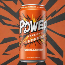 A boldly designed, orange-hued can of an energy drink named 'Power Force', with eye-catching graphics and dynamic fonts radiating a strong, energetic vibe.