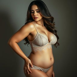 A sensuous and voluptuous woman in elegant lingerie, showcasing an air of confidence and allure