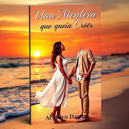 A captivating book cover for a romance novel titled "Una Mentira Que Queria Creer"