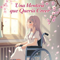 anime style cover art for a romantic story titled "Una Mentira que Quería Creer"