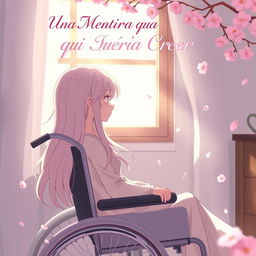 anime style cover art for a romantic story titled "Una Mentira que Quería Creer"