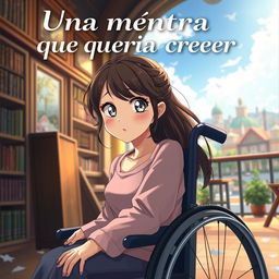 A realistic anime-style book cover of a romantic story titled "Una mentira que quería creer"