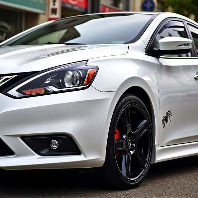 A white Nissan Sentra 2016 SV with striking black five-star rims