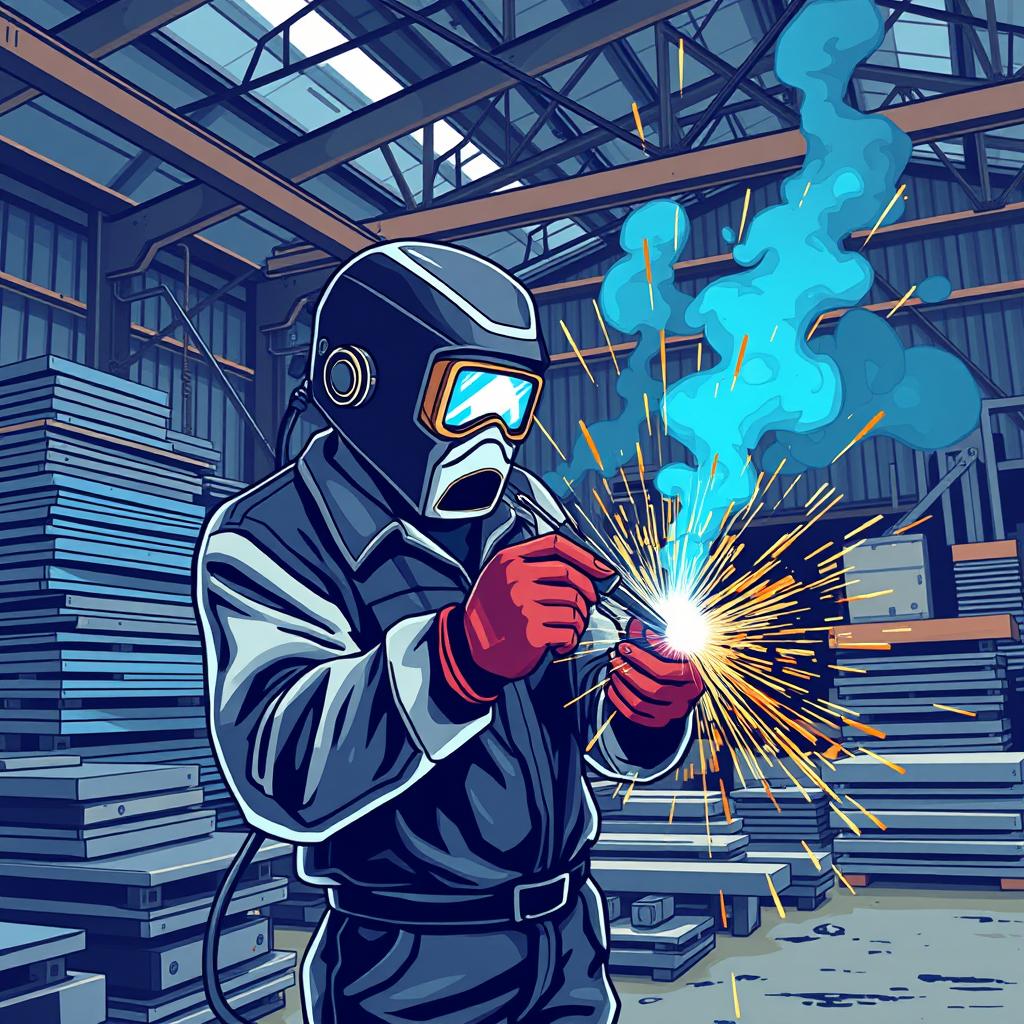 A Facebook cover illustration featuring a vibrant industrial welding theme