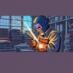 A Facebook cover illustration featuring a vibrant industrial welding theme