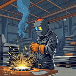 A Facebook cover illustration featuring a vibrant industrial welding theme