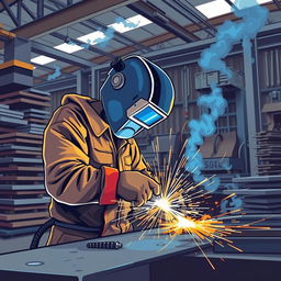 A Facebook cover illustration featuring a vibrant industrial welding theme