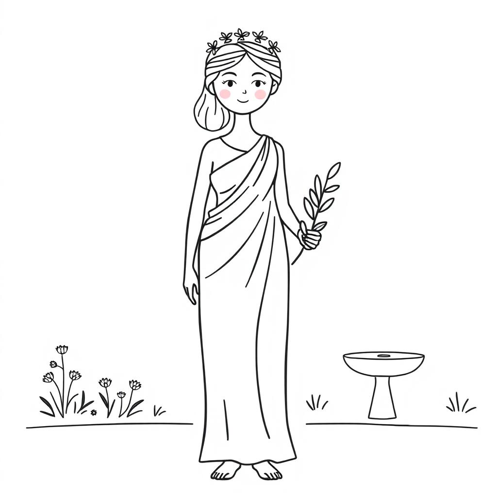 A simple yet elegant depiction of a Greek goddess, easy to draw