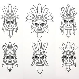 A collection of simple, easy-to-draw faces of Mexican gods, featuring distinct characteristics of Aztec and Mayan mythology