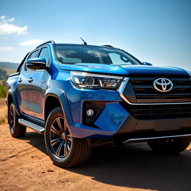 Full view of a 2024 Toyota Hilux featuring a custom body kit, showcasing the sleek and modern design of the pickup truck with enhanced aerodynamic features