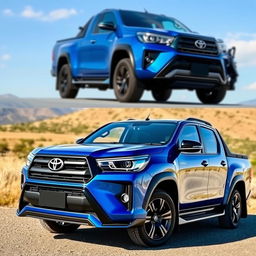 Full view of a 2024 Toyota Hilux featuring a custom body kit, showcasing the sleek and modern design of the pickup truck with enhanced aerodynamic features