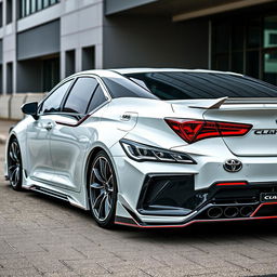 A 2024 Toyota Crown showcasing a stylish custom body kit, captured in a full car view