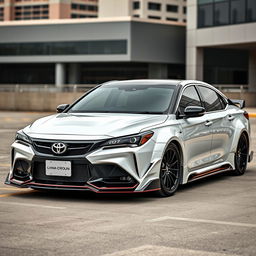 A 2024 Toyota Crown showcasing a stylish custom body kit, captured in a full car view