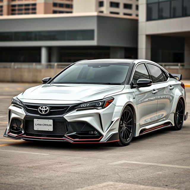 A 2024 Toyota Crown showcasing a stylish custom body kit, captured in a full car view