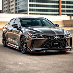 A 2024 Toyota Crown showcasing a stylish custom body kit, captured in a full car view