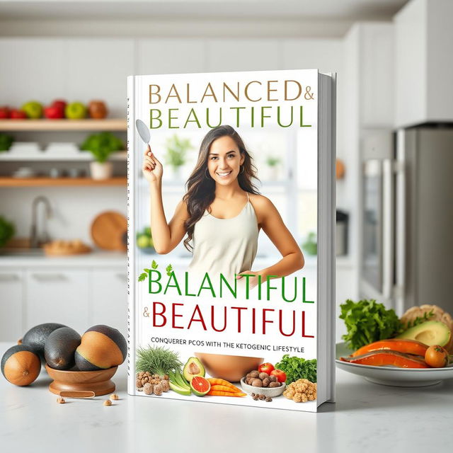 A captivating book cover design for 'Balanced & Beautiful: Conquering PCOS with the Ketogenic Lifestyle'