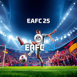 The cover art for EA Sports EAFc 25, featuring a thrilling soccer scene in a state-of-the-art stadium