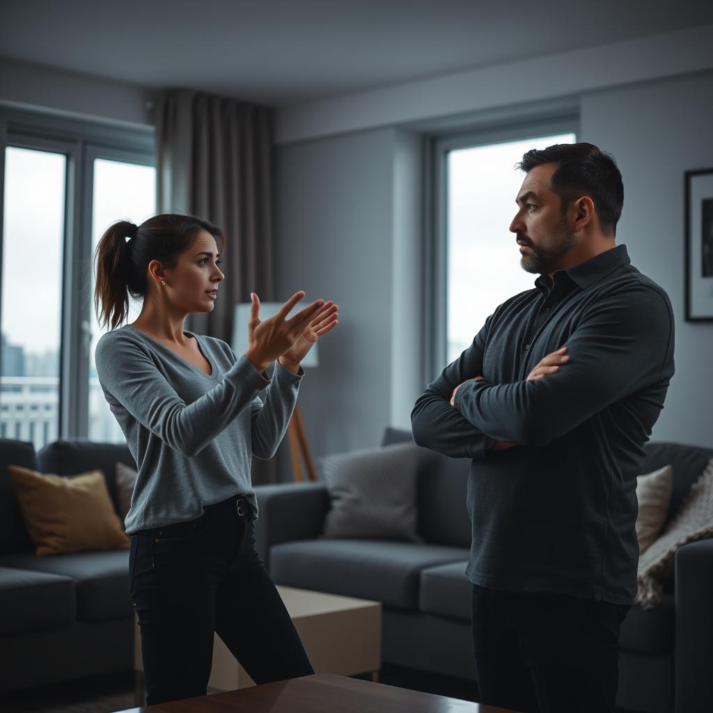 A dramatic scene depicting a couple in a heated argument