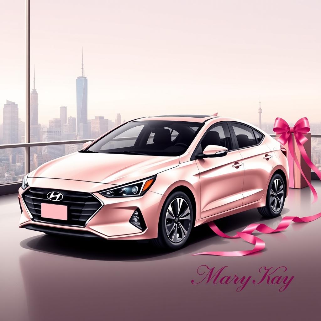 Design artwork for the Hyundai Elantra 2024 as a gift for women entrepreneurs, inspired by Mary Kay