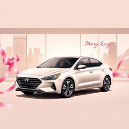 Design artwork for the Hyundai Elantra 2024 as a gift for women entrepreneurs, inspired by Mary Kay