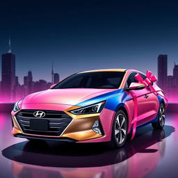 Design artwork for the Hyundai Elantra 2024 as a gift for women entrepreneurs, inspired by Mary Kay