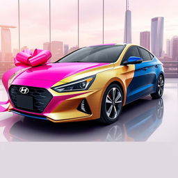 Design artwork for the Hyundai Elantra 2024 as a gift for women entrepreneurs, inspired by Mary Kay