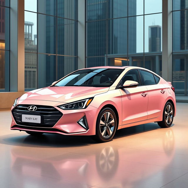 Design artwork for the Hyundai Elantra 2024 as a gift for women entrepreneurs, inspired by Mary Kay