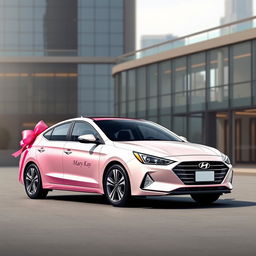 Design artwork for the Hyundai Elantra 2024 as a gift for women entrepreneurs, inspired by Mary Kay