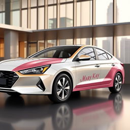 Design artwork for the Hyundai Elantra 2024 as a gift for women entrepreneurs, inspired by Mary Kay