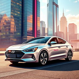 Design artwork for the Hyundai Elantra 2024 as a gift for women entrepreneurs, inspired by Mary Kay, with a strong business orientation