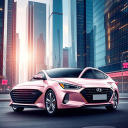 Design artwork for the Hyundai Elantra 2024 as a gift for women entrepreneurs, inspired by Mary Kay, with a strong business orientation