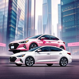 Design artwork for the Hyundai Elantra 2024 as a gift for women entrepreneurs, inspired by Mary Kay, with a strong business orientation