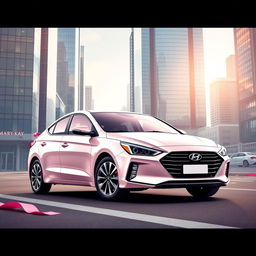 Design artwork for the Hyundai Elantra 2024 as a gift for women entrepreneurs, inspired by Mary Kay, with a strong business orientation