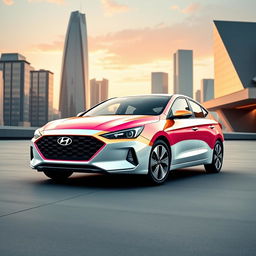 Create an ultra-modern design for the Hyundai Elantra 2024 as a gift for young businesswomen, infused with Mary Kay style