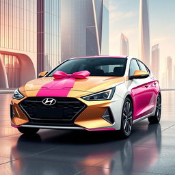 Create an ultra-modern design for the Hyundai Elantra 2024 as a gift for young businesswomen, infused with Mary Kay style