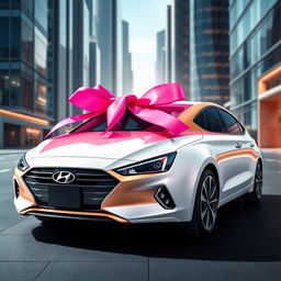 Create an ultra-modern design for the Hyundai Elantra 2024 as a gift for young businesswomen, infused with Mary Kay style