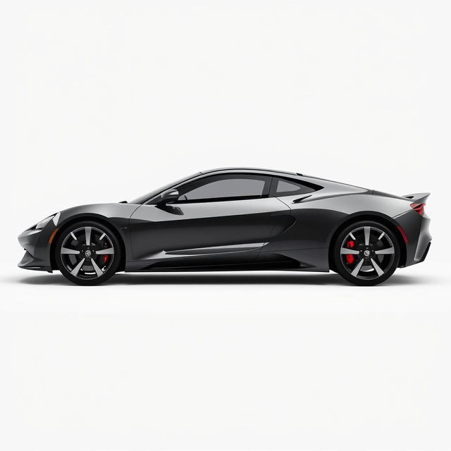 Sleek and modern sports car side view, showcasing the smooth aerodynamic lines and glossy paint finish