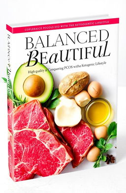 A captivating book cover design for 'Balanced & Beautiful: Conquering PCOS with the Ketogenic Lifestyle'