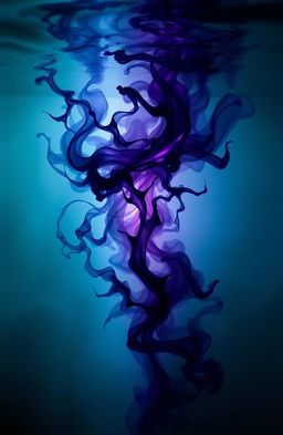 A mystical depiction of ink swirling through water, symbolizing the essence of the human soul