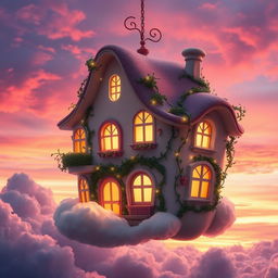 A whimsical dream house suspended among the clouds