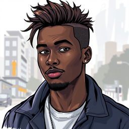 A young Black man with stylish urban hair, depicted in a realistic drawing style