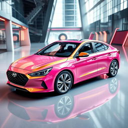 Create a highly modern design for the Hyundai Elantra 2024, specifically styled for young, business-oriented women, incorporating elements of Mary Kay flair