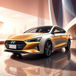 Design a modern and sophisticated Hyundai Elantra 2024 as a gift for women entrepreneurs, with subtle elements of Mary Kay style, using only minimal pink accents