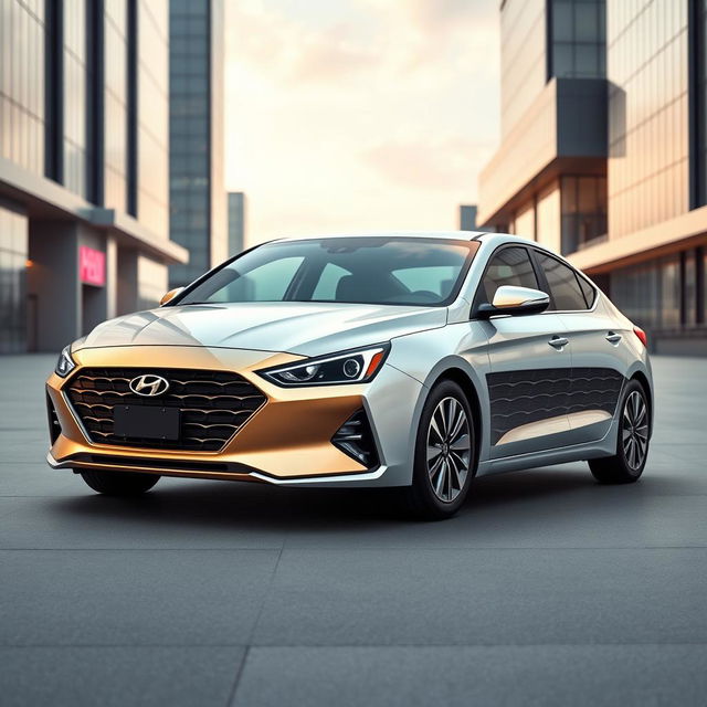 Design a modern and sophisticated Hyundai Elantra 2024 as a gift for women entrepreneurs, with subtle elements of Mary Kay style, using only minimal pink accents