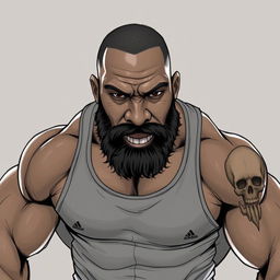 A realistic drawing of a muscular black man in his forties, featuring strong arms and a beard