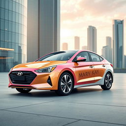 Create an ultra-modern design for the Hyundai Elantra 2024 as a gift for young businesswomen, infused with Mary Kay style