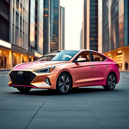 Create an ultra-modern design for the Hyundai Elantra 2024 as a gift for young businesswomen, infused with Mary Kay style