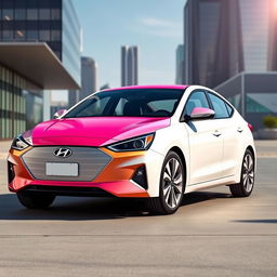 Create an ultra-modern design for the Hyundai Elantra 2024 as a gift for young businesswomen, infused with Mary Kay style