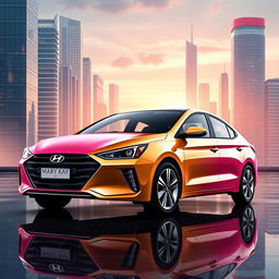 Create a sleek and modern Hyundai Elantra 2024 design, tailored for young, business-oriented women with a touch of Mary Kay inspiration